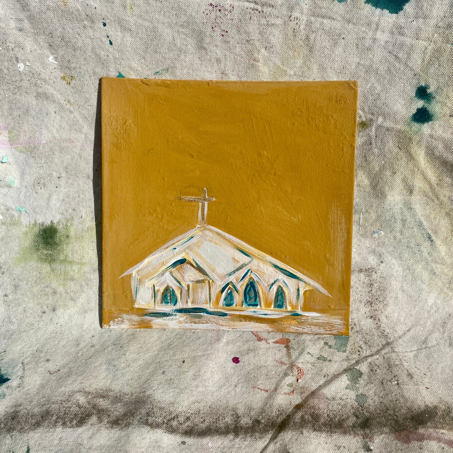 Mellow Yellow Church, Acyrlic on Canvas