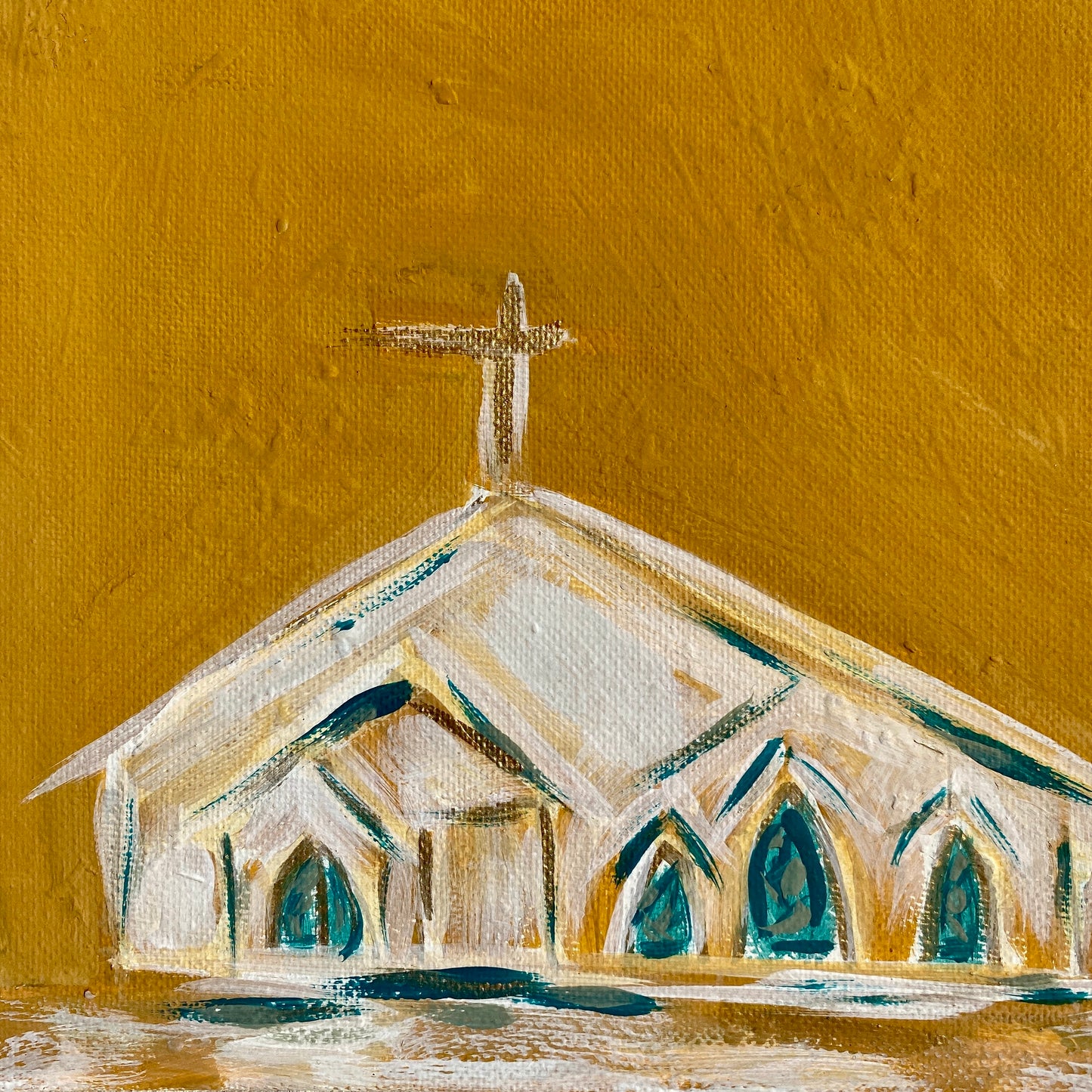 Mellow Yellow Church, Acyrlic on Canvas