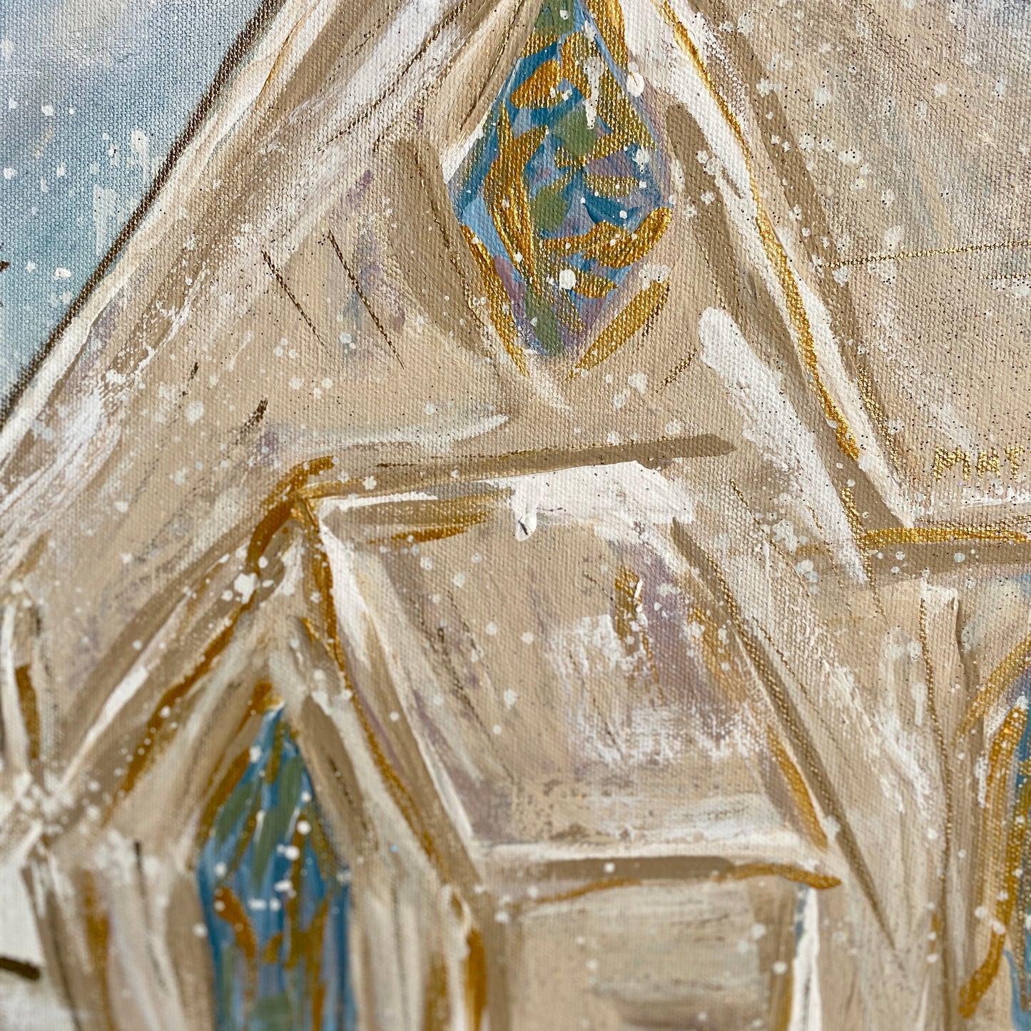 May Light Be With You Snowy Church, Original Painting, Acrylic on Canvas