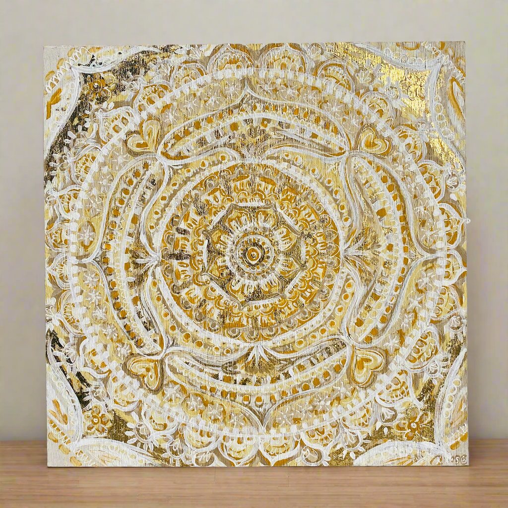 2x2ft on Wood, Abstract Mixed-Media Mandala